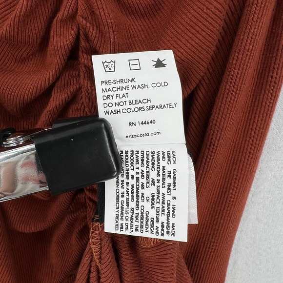 ENZA COSTA Dress Womens Large Umber Stretch Silk Knit Ruched Strappy Midi NEW - Picture 11 of 16